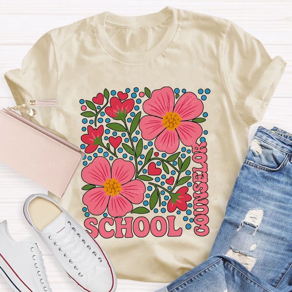 School Counselor Floral And Polka Dot Prints T-shirt