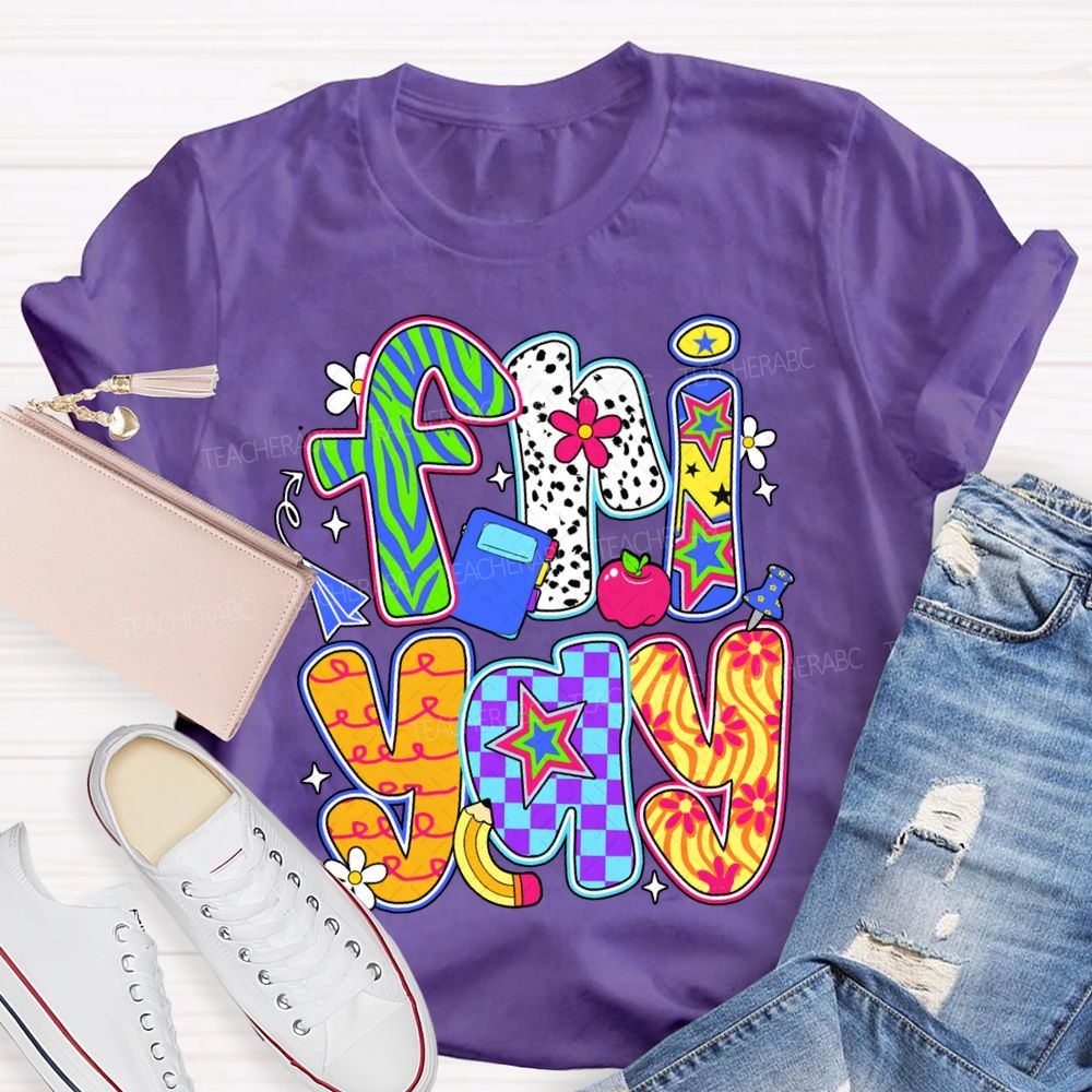 Fri Yay Polka Dot And Checkered Font T-shirt