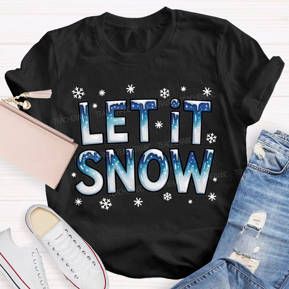 Let It Snow Snowflake Fonts Christmas T-shirt