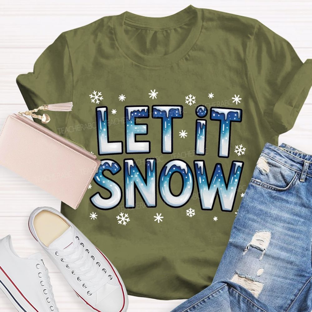 Let It Snow Snowflake Fonts Christmas T-shirt