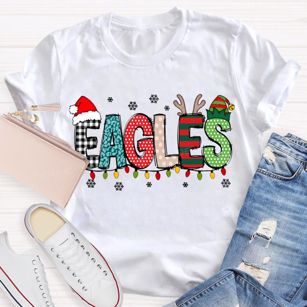 Personalized Mascot Santa Hats And Christmas Lights T-shirt