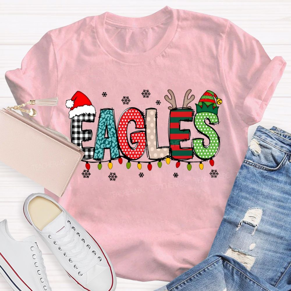 Personalized Mascot Santa Hats And Christmas Lights T-shirt