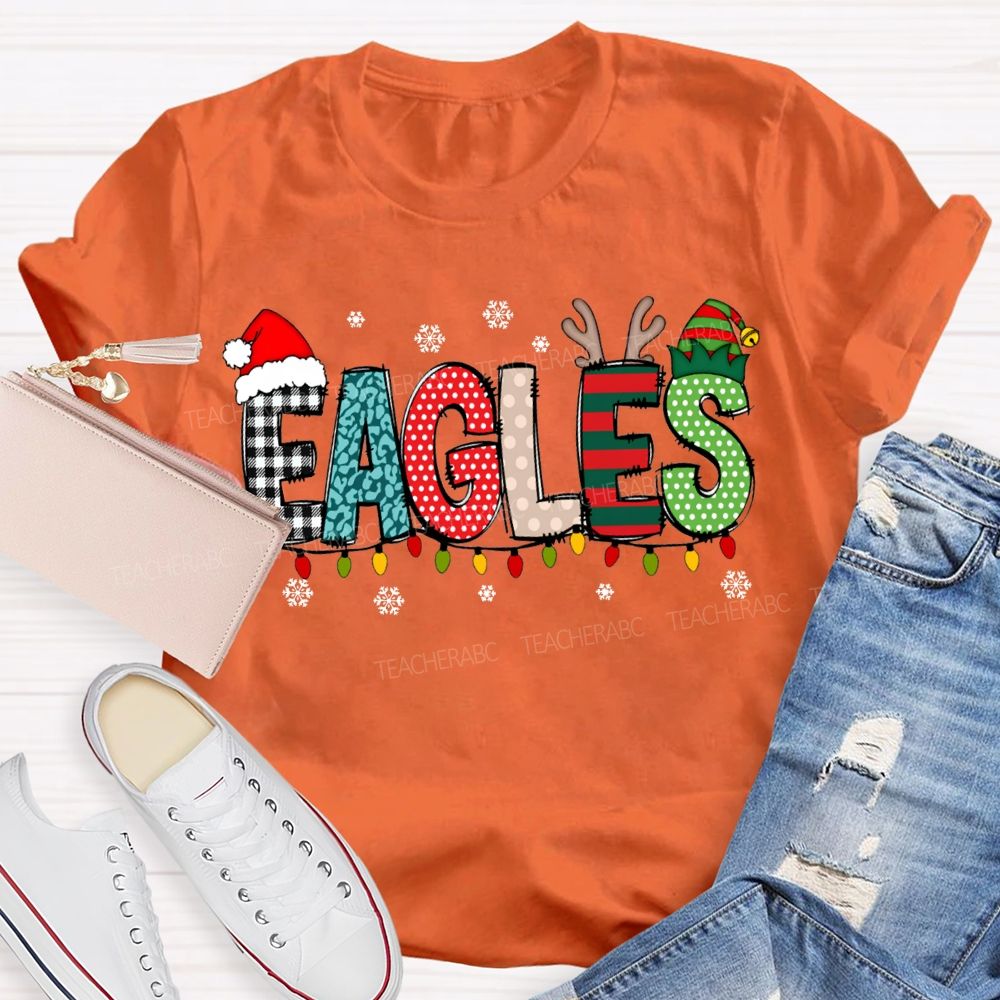 Personalized Mascot Santa Hats And Christmas Lights T-shirt