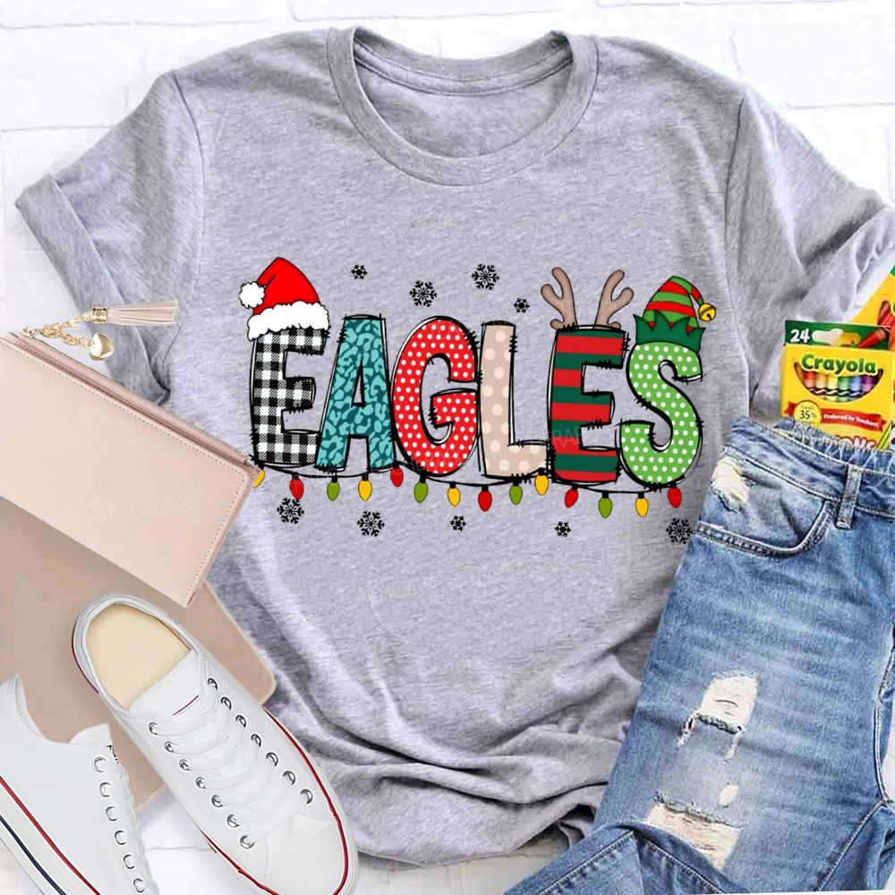 Personalized Mascot Santa Hats And Christmas Lights T-shirt