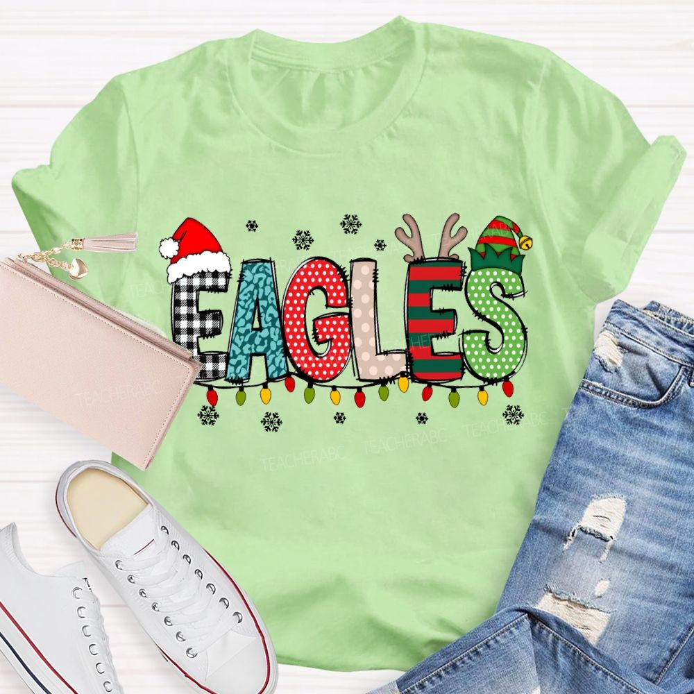 Personalized Mascot Santa Hats And Christmas Lights T-shirt