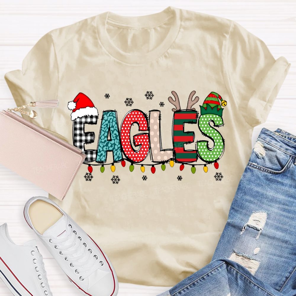 Personalized Mascot Santa Hats And Christmas Lights T-shirt