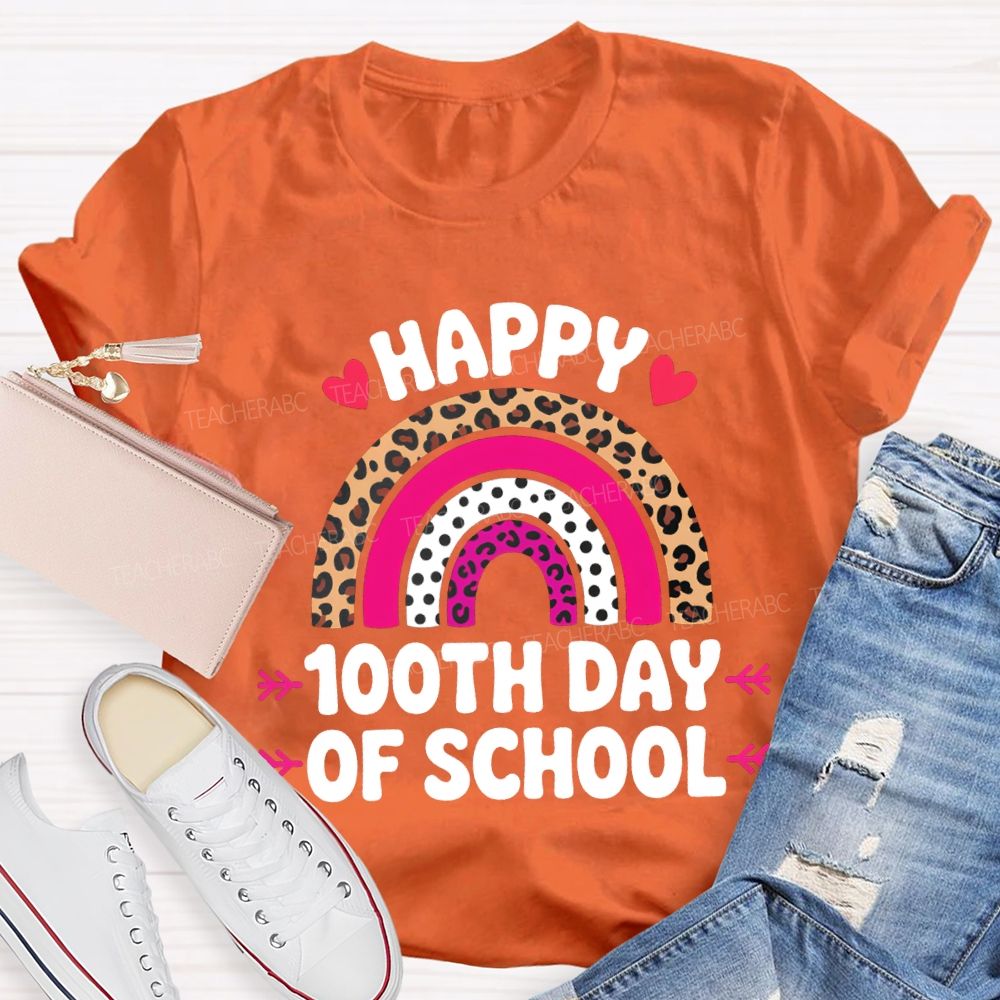 Happy 100th Day Of School Leopard Print And Polka Dot Print T-shirt