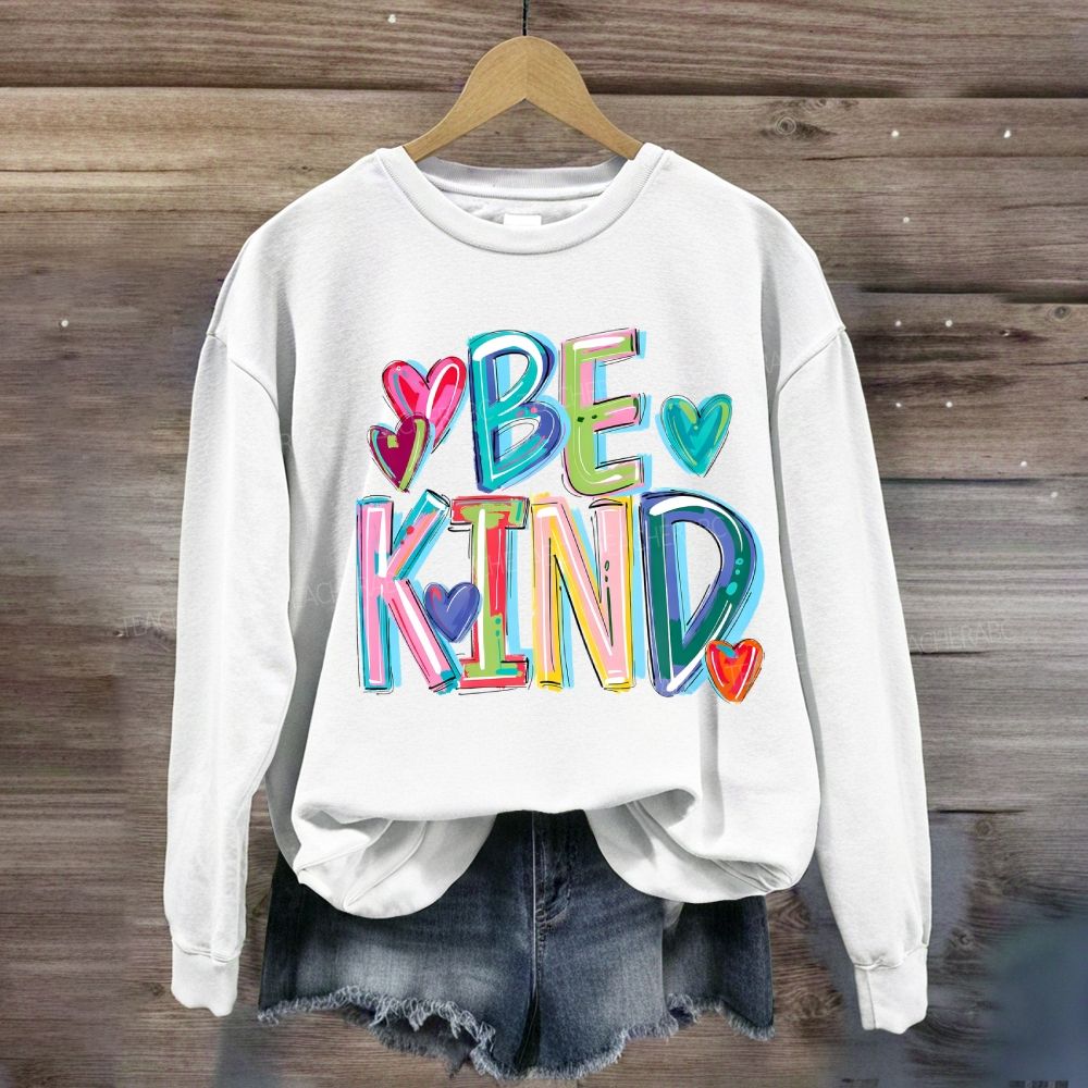 Be Kind With Heart Gradient Letters Sweatshirt