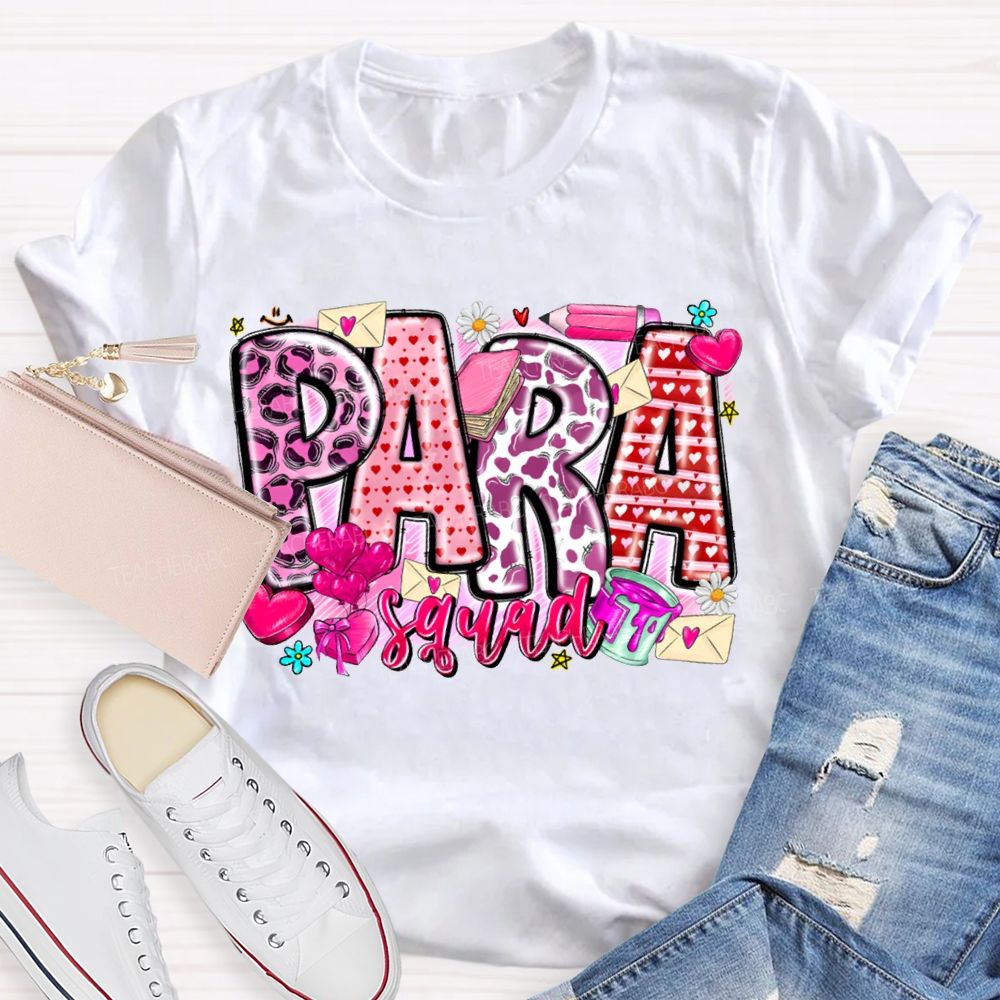 Para Squad Heart Print Valentine'S Day T-shirt