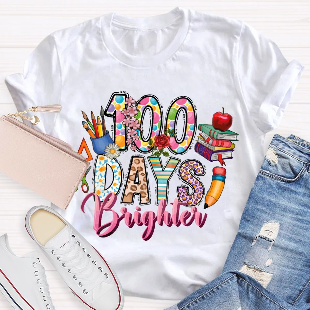 100 Days Bright Leopard Print Font And Colorful Books T-shirt