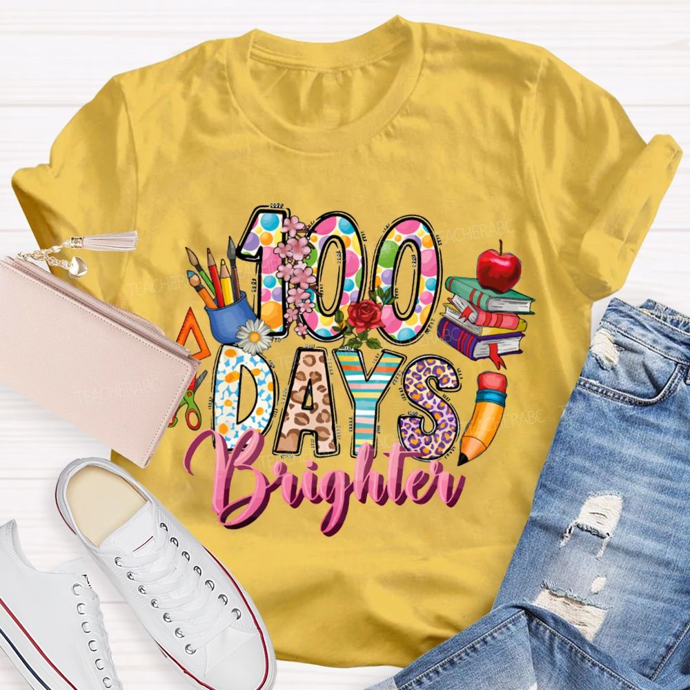 100 Days Bright Leopard Print Font And Colorful Books T-shirt