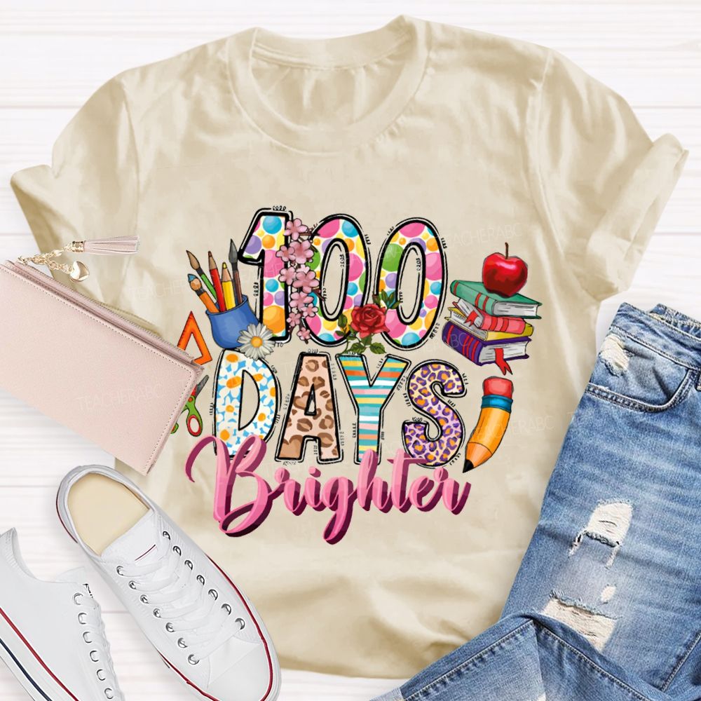 100 Days Bright Leopard Print Font And Colorful Books T-shirt