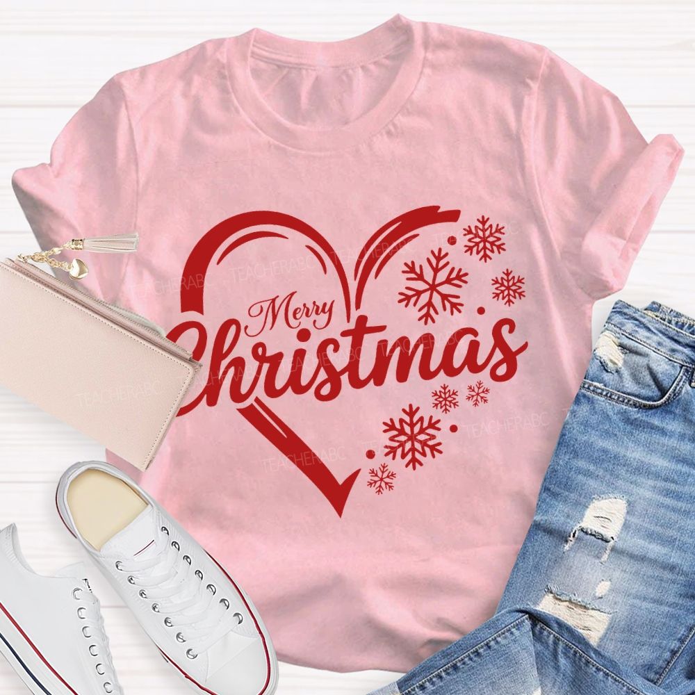 Merry Christmas Snowflakes And Hearts T-shirt