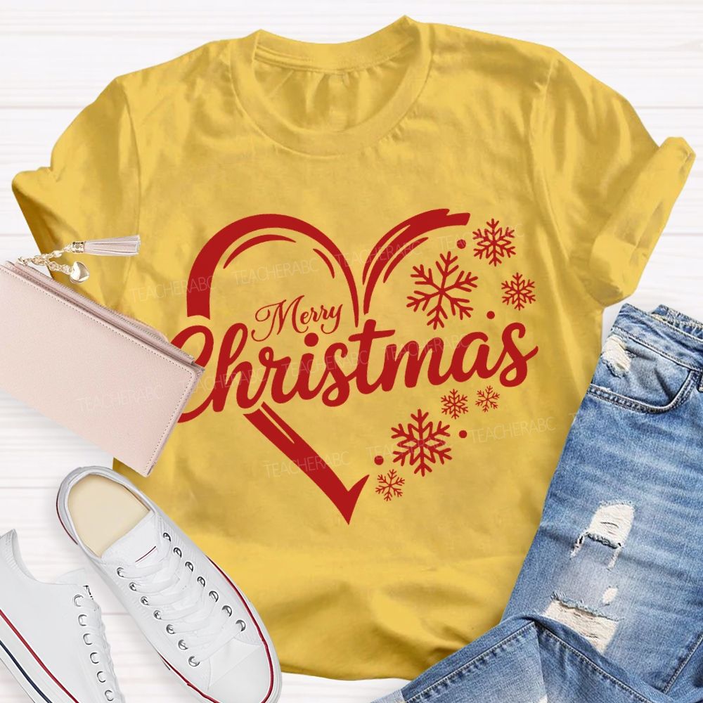 Merry Christmas Snowflakes And Hearts T-shirt