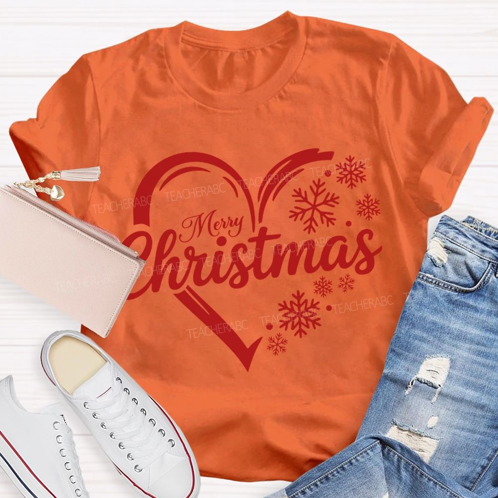 Merry Christmas Snowflakes And Hearts T-shirt