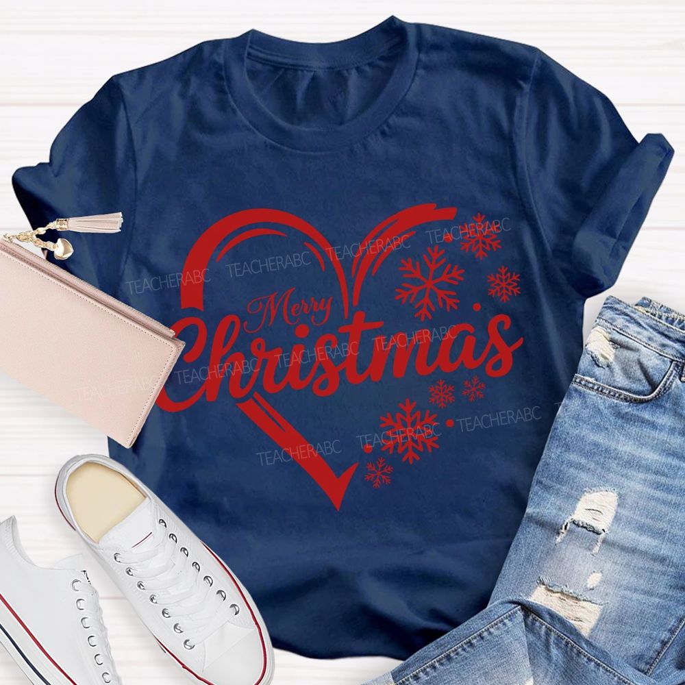Merry Christmas Snowflakes And Hearts T-shirt