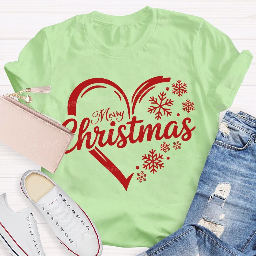 Merry Christmas Snowflakes And Hearts T-shirt