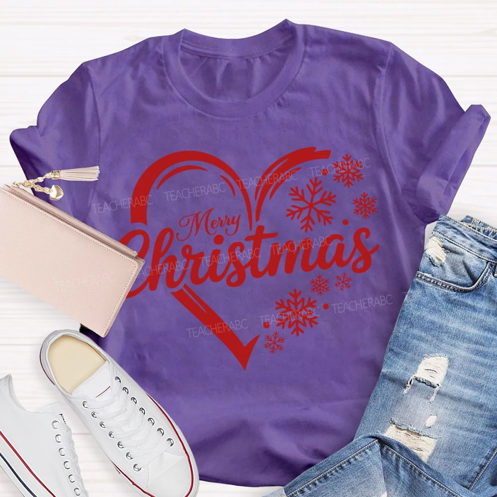 Merry Christmas Snowflakes And Hearts T-shirt