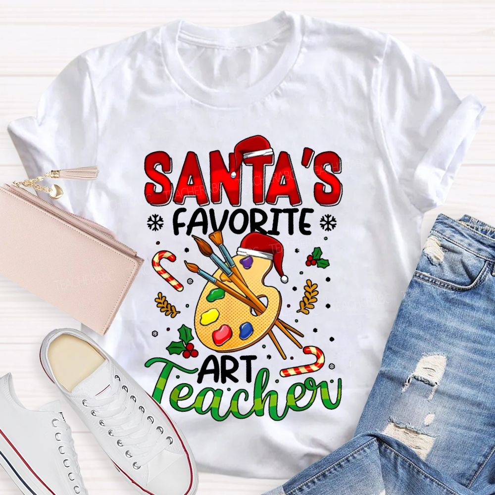 Santa'S Favorite Art Teacher Colored Dye Palette Merry Christmas T-shirt