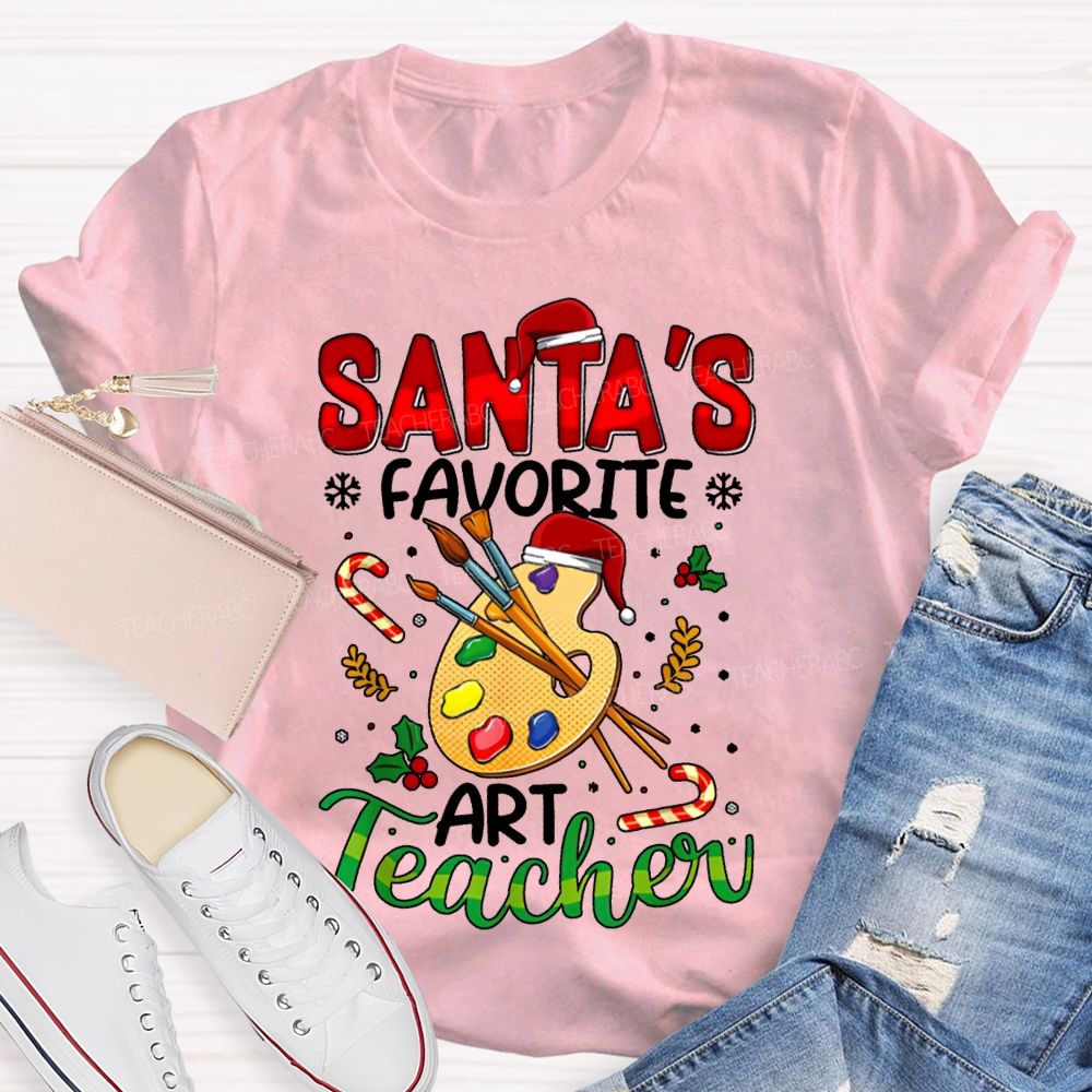 Santa'S Favorite Art Teacher Colored Dye Palette Merry Christmas T-shirt