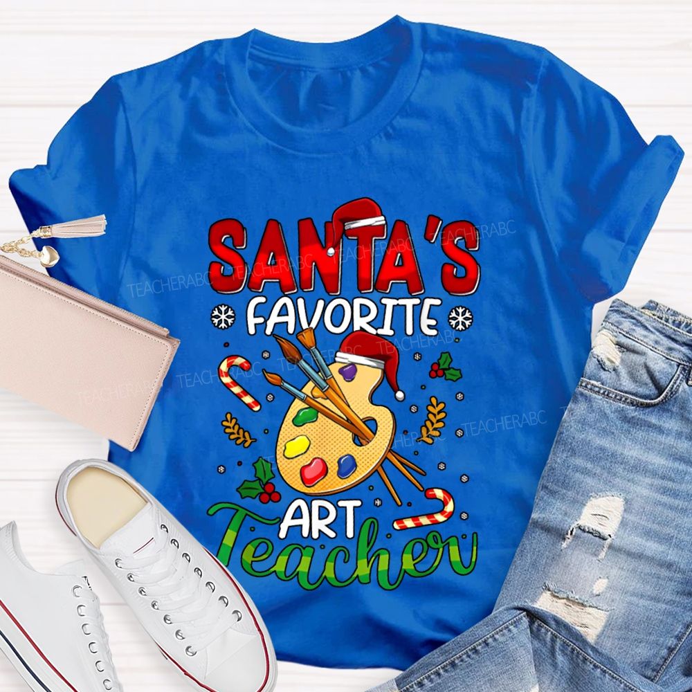 Santa'S Favorite Art Teacher Colored Dye Palette Merry Christmas T-shirt