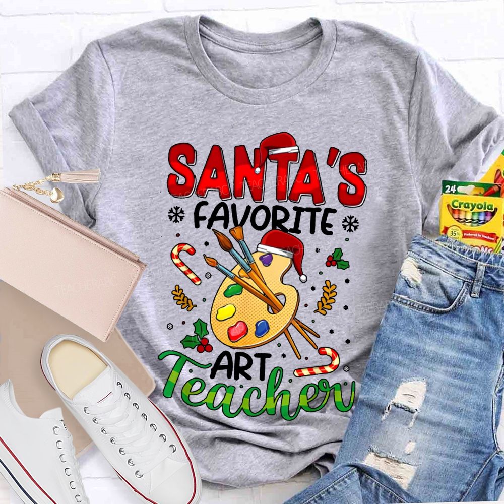Santa'S Favorite Art Teacher Colored Dye Palette Merry Christmas T-shirt