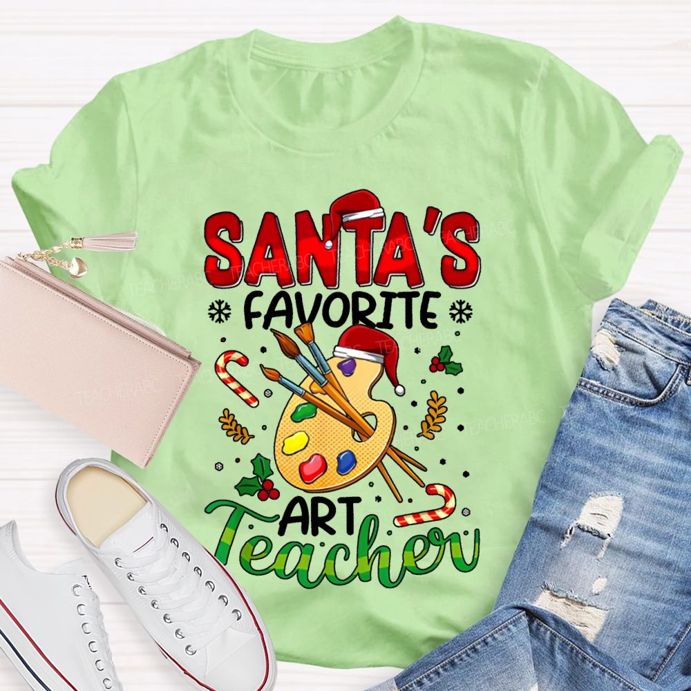 Santa'S Favorite Art Teacher Colored Dye Palette Merry Christmas T-shirt