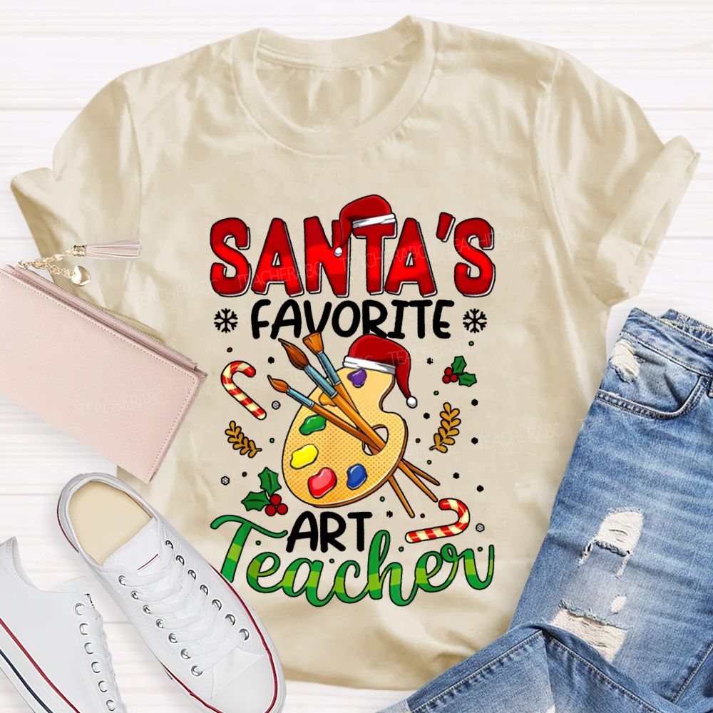 Santa'S Favorite Art Teacher Colored Dye Palette Merry Christmas T-shirt