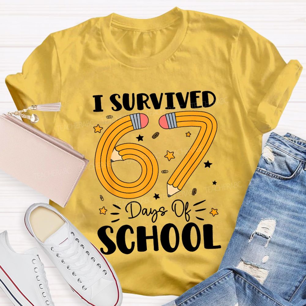 I Survived 67 Days Of School Pencil Pattern Print T-shirt