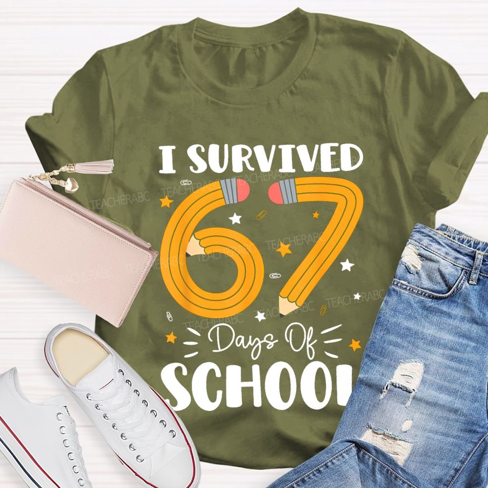 I Survived 67 Days Of School Pencil Pattern Print T-shirt