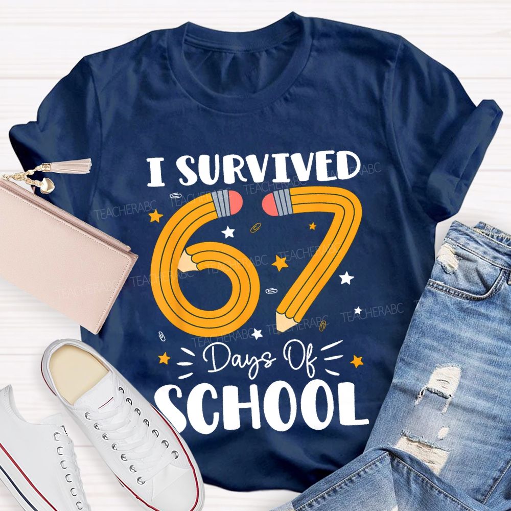 I Survived 67 Days Of School Pencil Pattern Print T-shirt