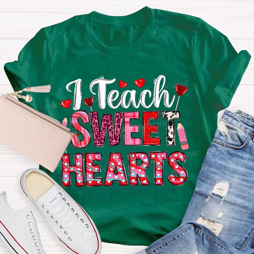 T Teach Sweet Hearts And Heart Fonts Valentine'S Day T-shirt
