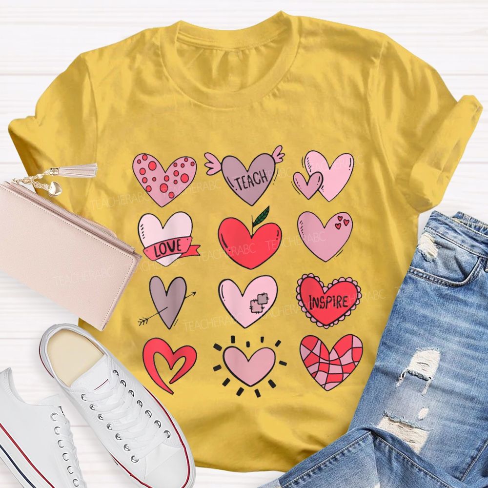 Teach Love Inspire Pink Heart Valentine'S Day T-shirt