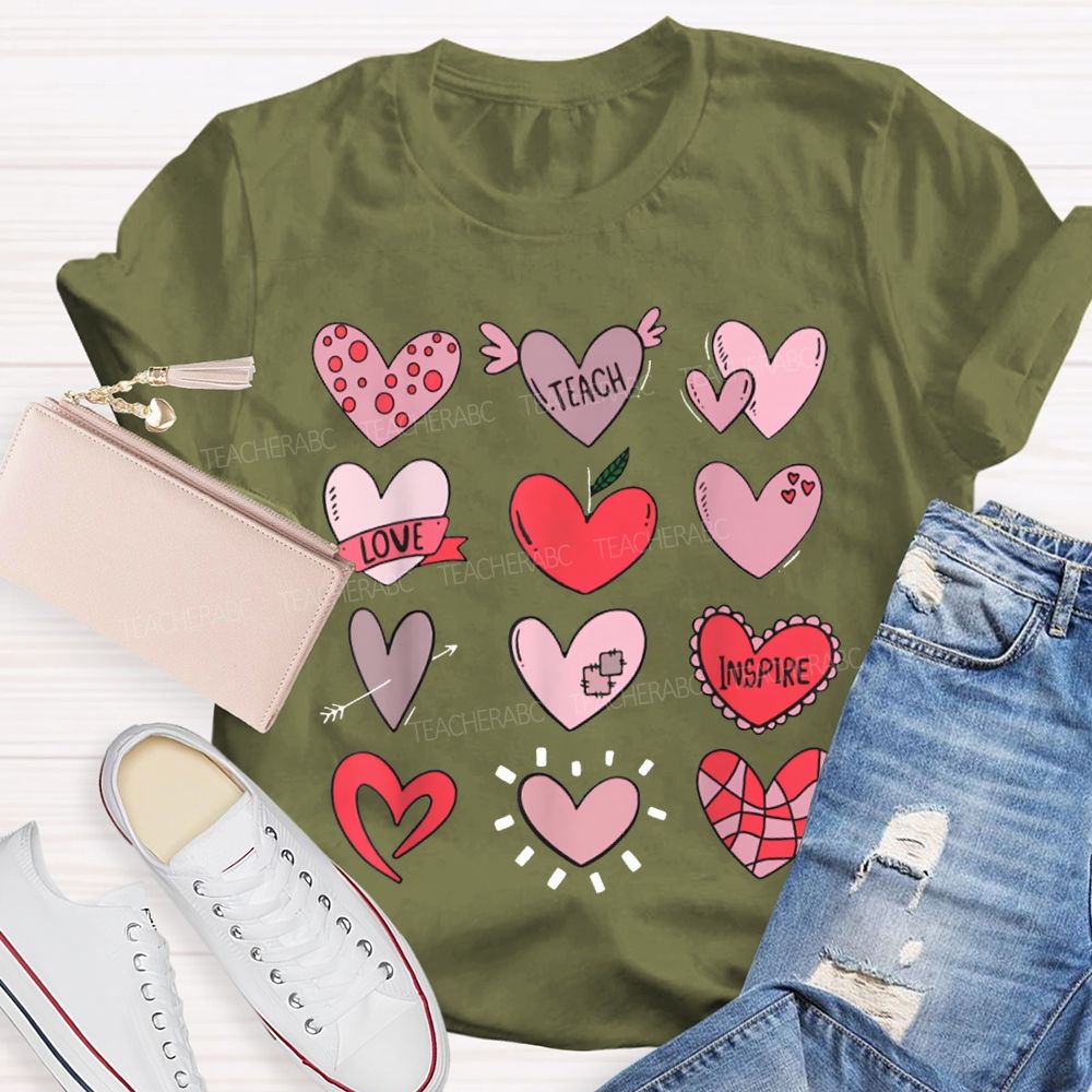 Teach Love Inspire Pink Heart Valentine'S Day T-shirt