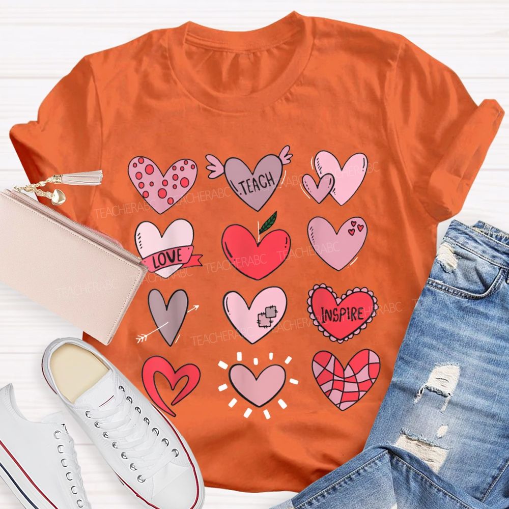 Teach Love Inspire Pink Heart Valentine'S Day T-shirt