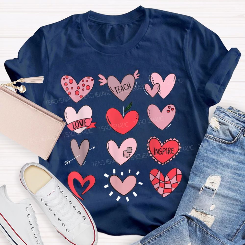 Teach Love Inspire Pink Heart Valentine'S Day T-shirt