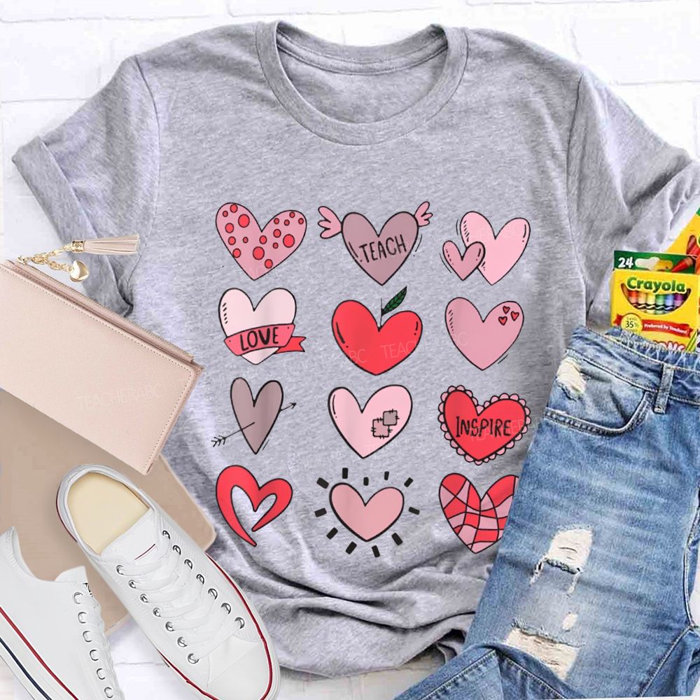 Teach Love Inspire Pink Heart Valentine'S Day T-shirt