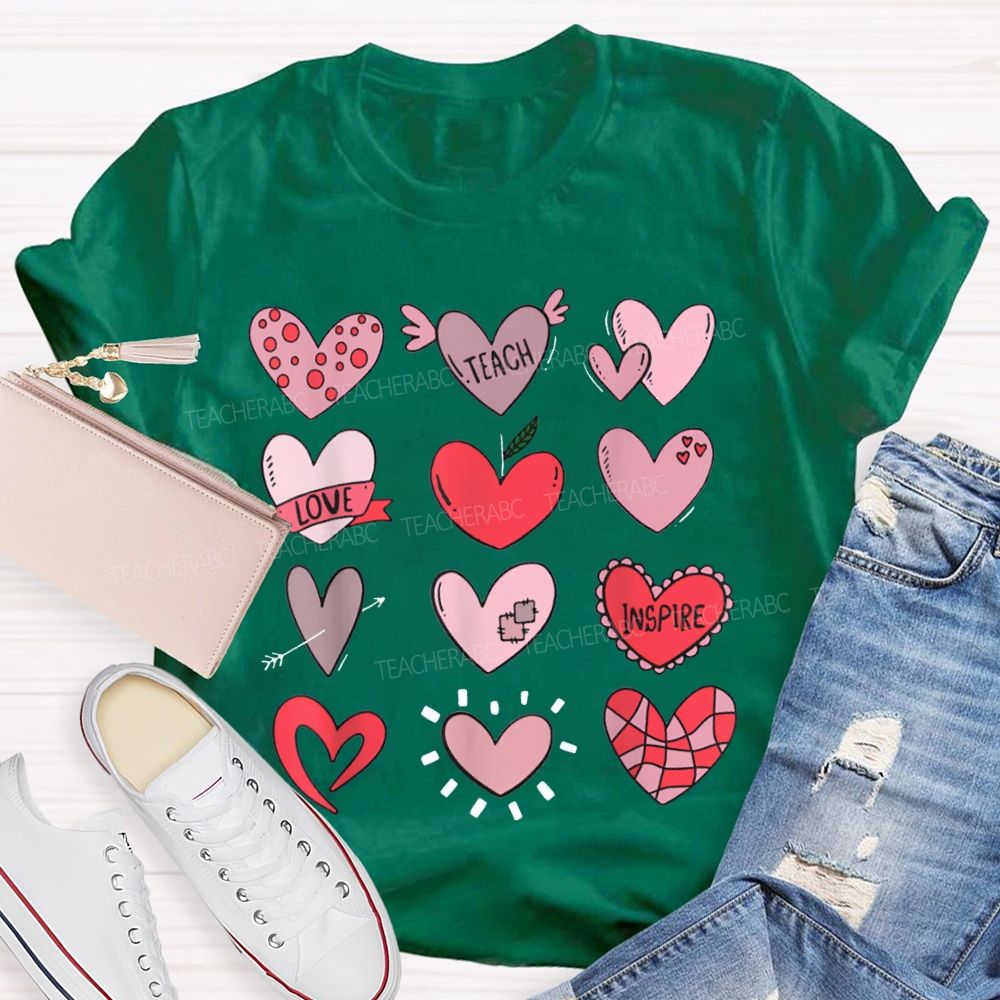 Teach Love Inspire Pink Heart Valentine'S Day T-shirt