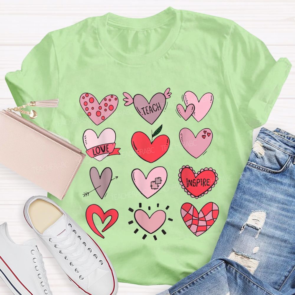 Teach Love Inspire Pink Heart Valentine'S Day T-shirt