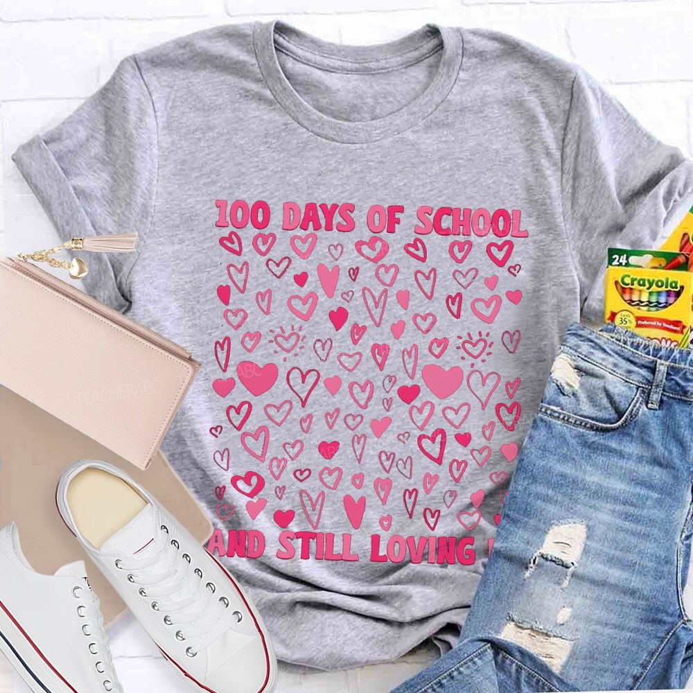 100 Days Of School And Still Loving It Many Pink Hearts T-shirt