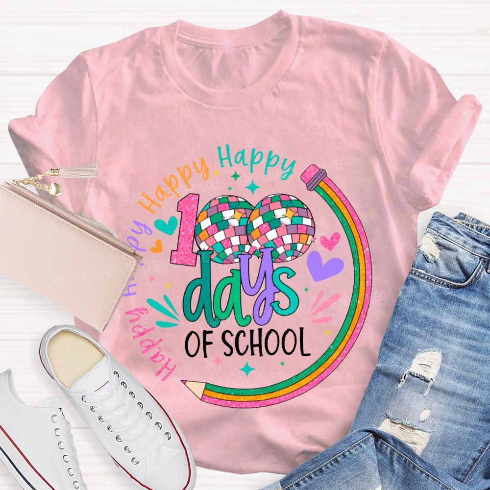 100 Days Of School Happy Colorful Hearts And Fonts T-shirt