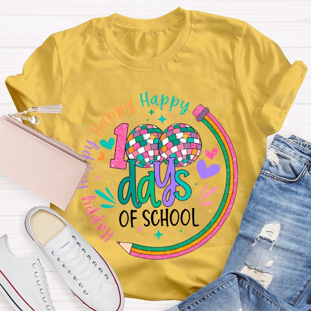 100 Days Of School Happy Colorful Hearts And Fonts T-shirt