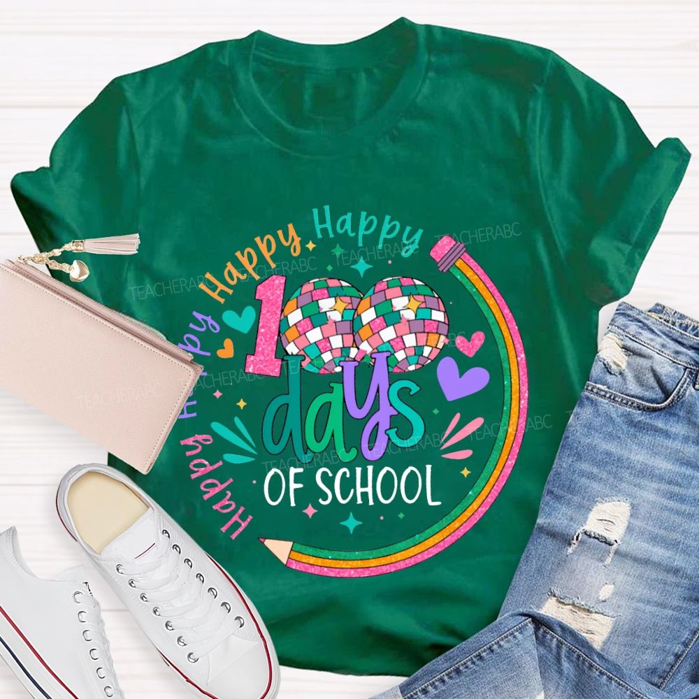 100 Days Of School Happy Colorful Hearts And Fonts T-shirt