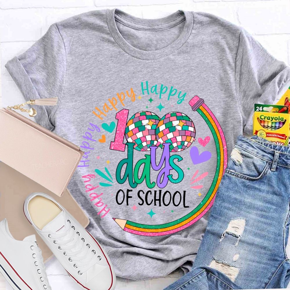 100 Days Of School Happy Colorful Hearts And Fonts T-shirt