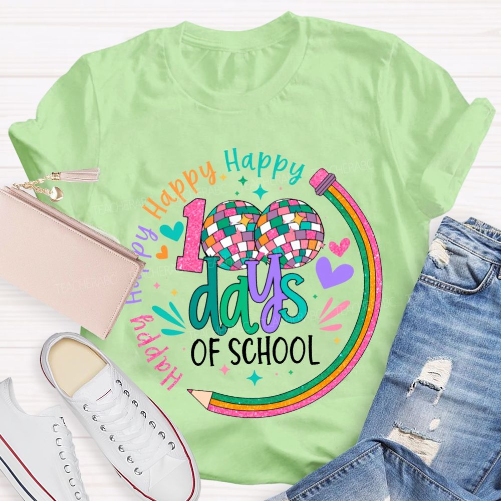 100 Days Of School Happy Colorful Hearts And Fonts T-shirt
