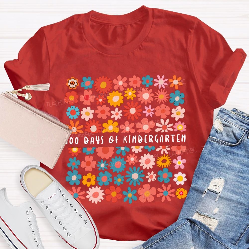 Personalized Grade 100 Days Of Kindergarten Colorful Little Flowers T-shirt