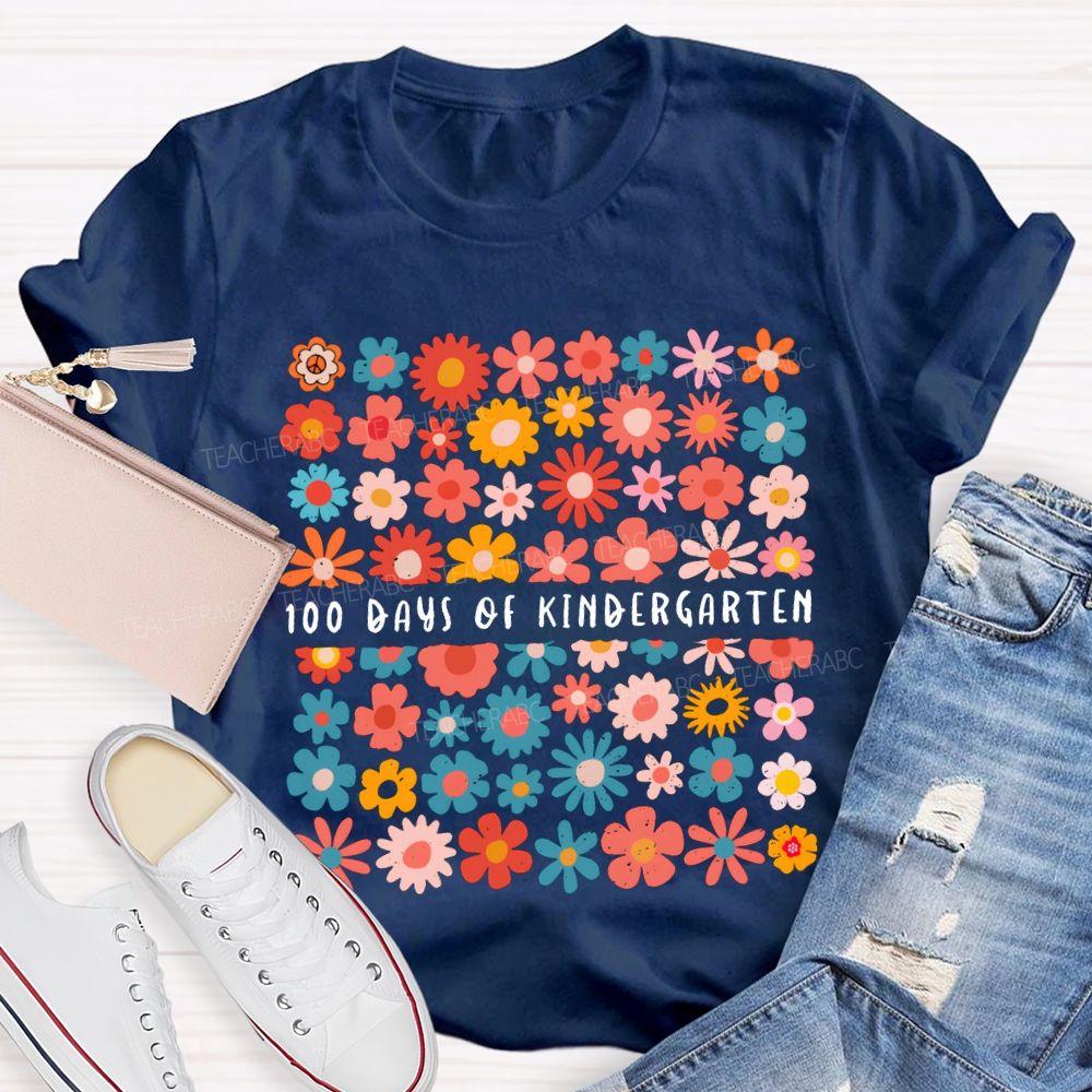 Personalized Grade 100 Days Of Kindergarten Colorful Little Flowers T-shirt