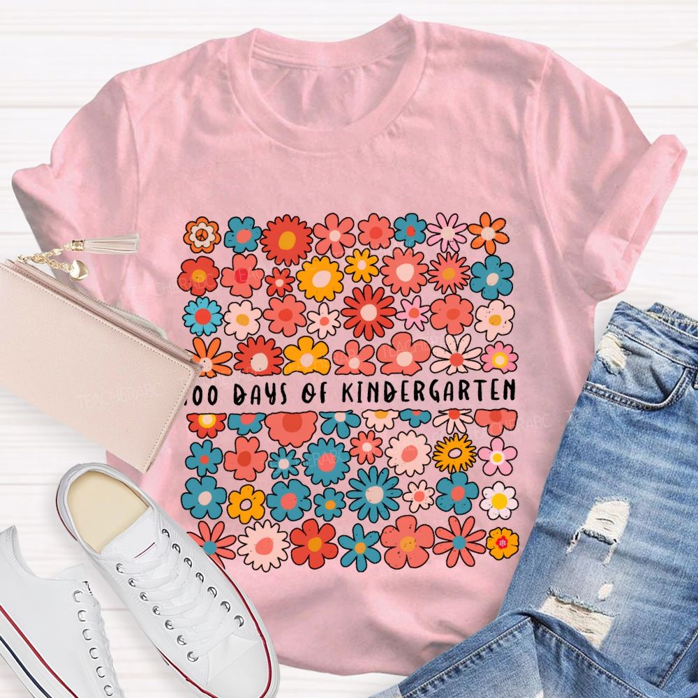 Personalized Grade 100 Days Of Kindergarten Colorful Little Flowers T-shirt