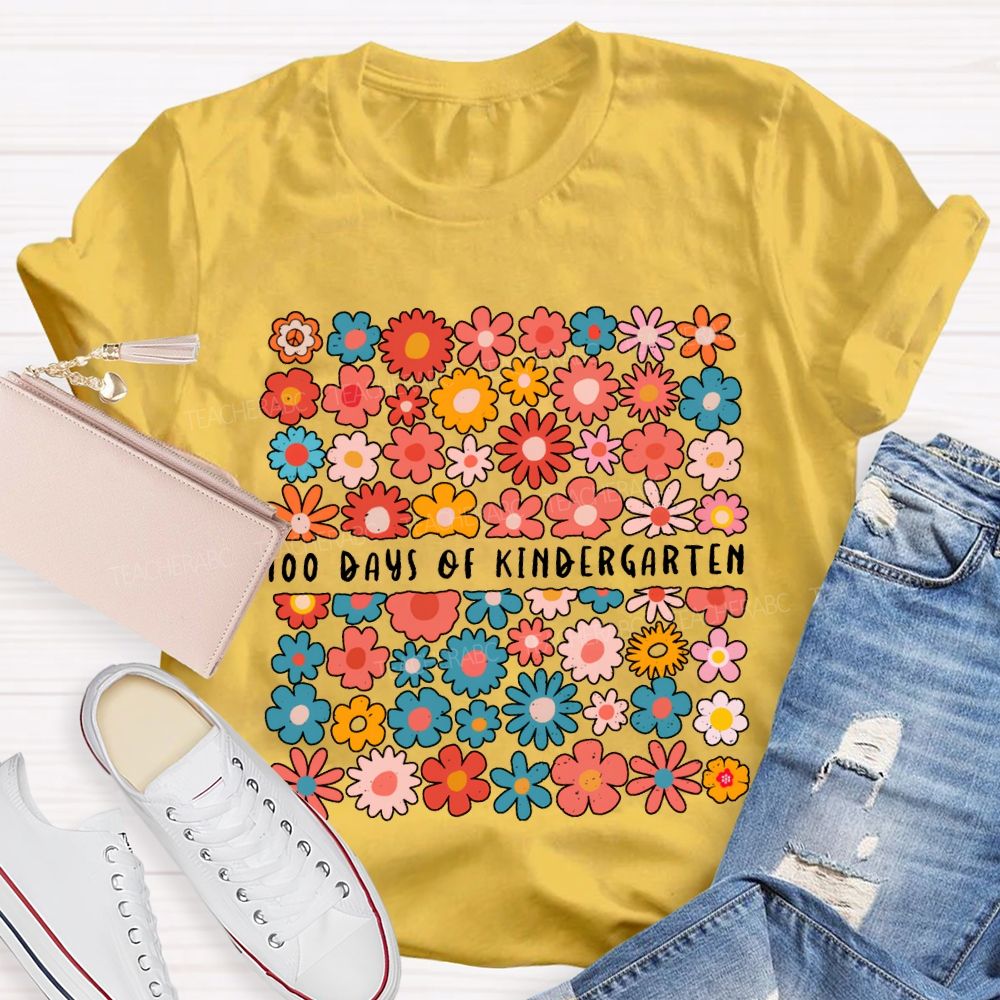 Personalized Grade 100 Days Of Kindergarten Colorful Little Flowers T-shirt