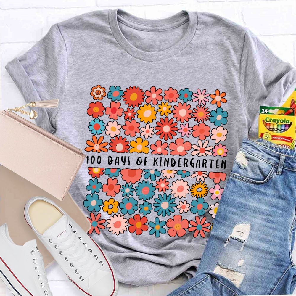 Personalized Grade 100 Days Of Kindergarten Colorful Little Flowers T-shirt